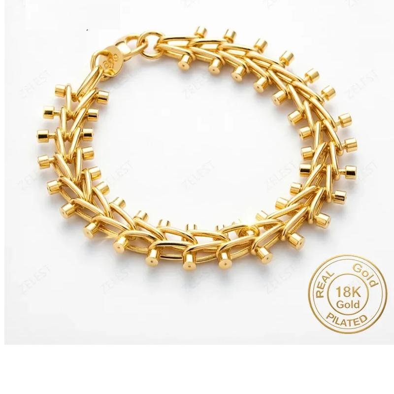 925 Sterling Silver 18K Gold Plated 8-inch Exquisitely Braided Bamboo Bracelet, Fashionable Jewelry for Men and Women 925 Sterling Silver 18K Gold Plated 8-inch Exquisitely Braided Bamboo Bracelet, Fashionable Jewelry for Men and Women