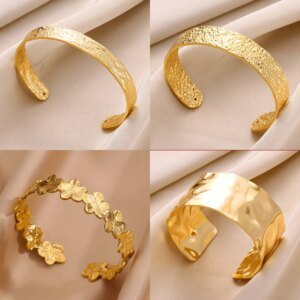 Wide Bangles for Women Luxury Gold Chunky Flower Bangle Bracelet femme Vintage Wedding Jewelry Gifts