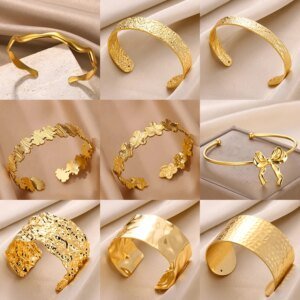 Exquisite Flower Bracelet Bangle for Women Gold Color Floral Bangles Aesthetic Couple Wrist Jewelry