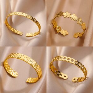 Adjustable Bangle Bracelets for Women WaterResistant Gold Color Luxury Jewelry