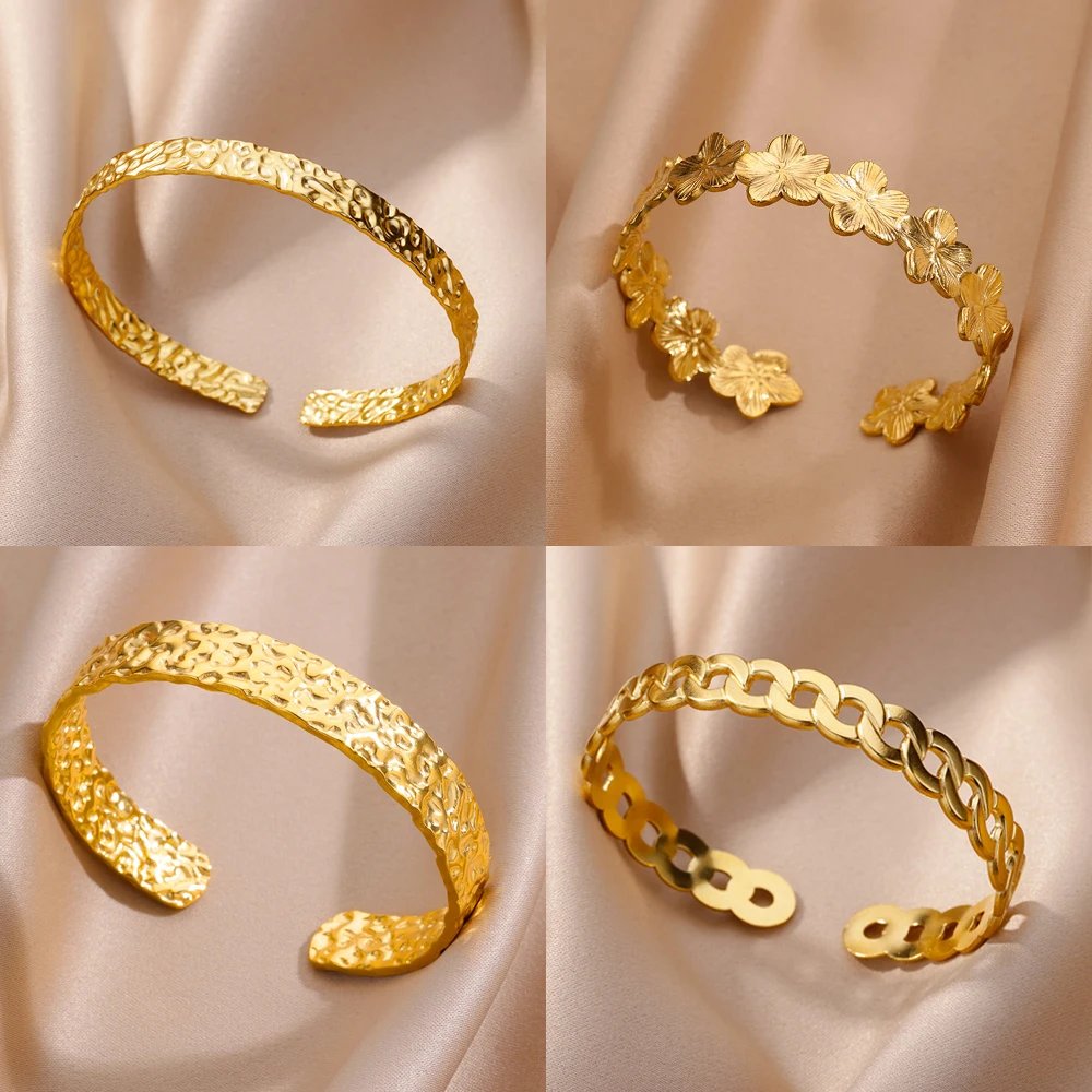 Adjustable Bangle Bracelets for Women WaterResistant Gold Color Luxury Jewelry