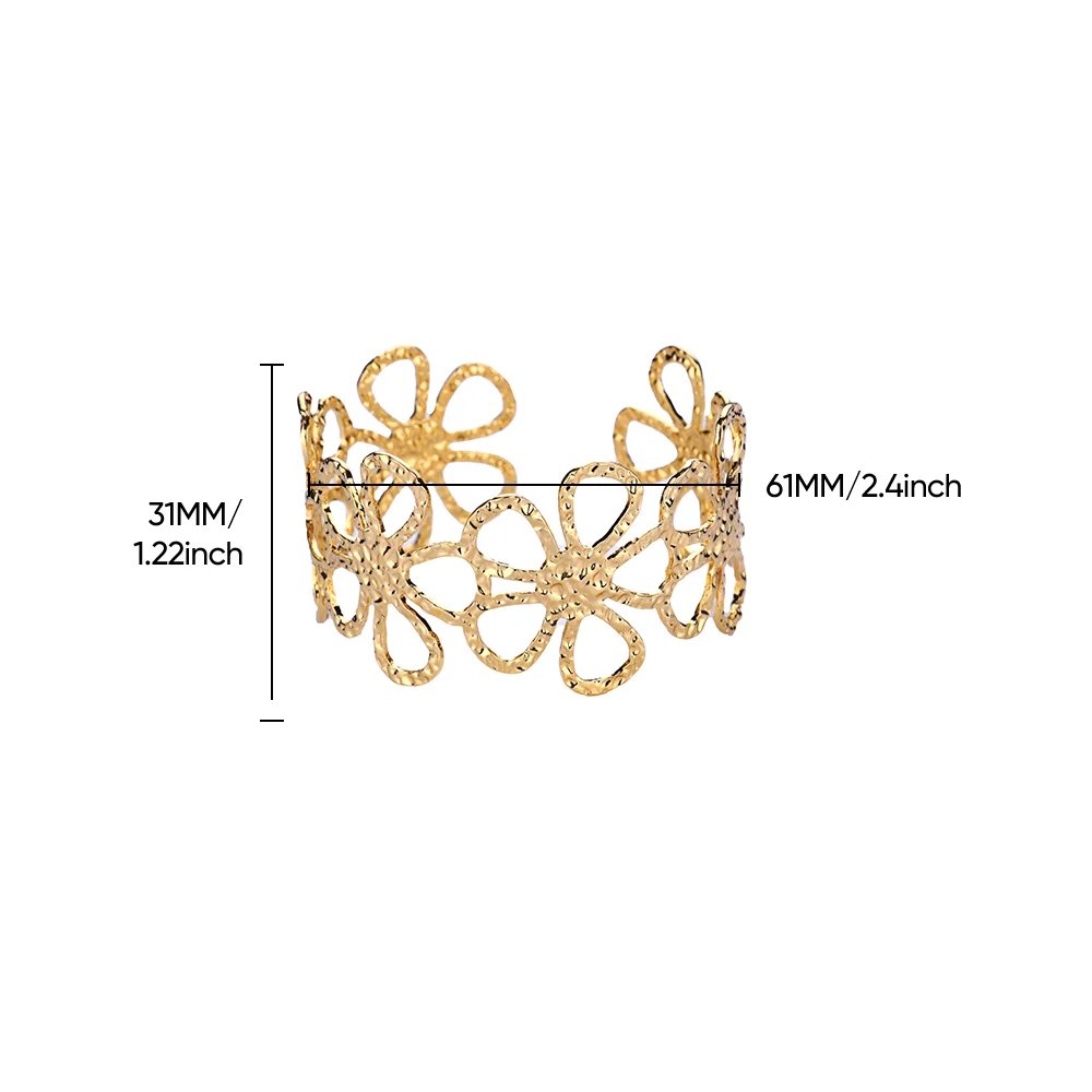 Vintage Stainless Steel Flower Bangles For Women Gold Color Fashion Open Flower Cuff Bracelets Bangle Party Jewelry Gift 2025 Vintage Stainless Steel Flower Bangles For Women Gold Color Fashion Open Flower Cuff Bracelets Bangle Party Jewelry Gift 2025