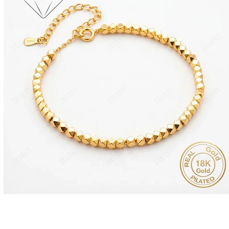 925 Sterling Silver 18K Gold Plated 8 Inch Exquisite Small Gold Bead Bracelet Women's Fashion Wedding Party Jewelry 925 Sterling Silver 18K Gold Plated 8 Inch Exquisite Small Gold Bead Bracelet Women's Fashion Wedding Party Jewelry