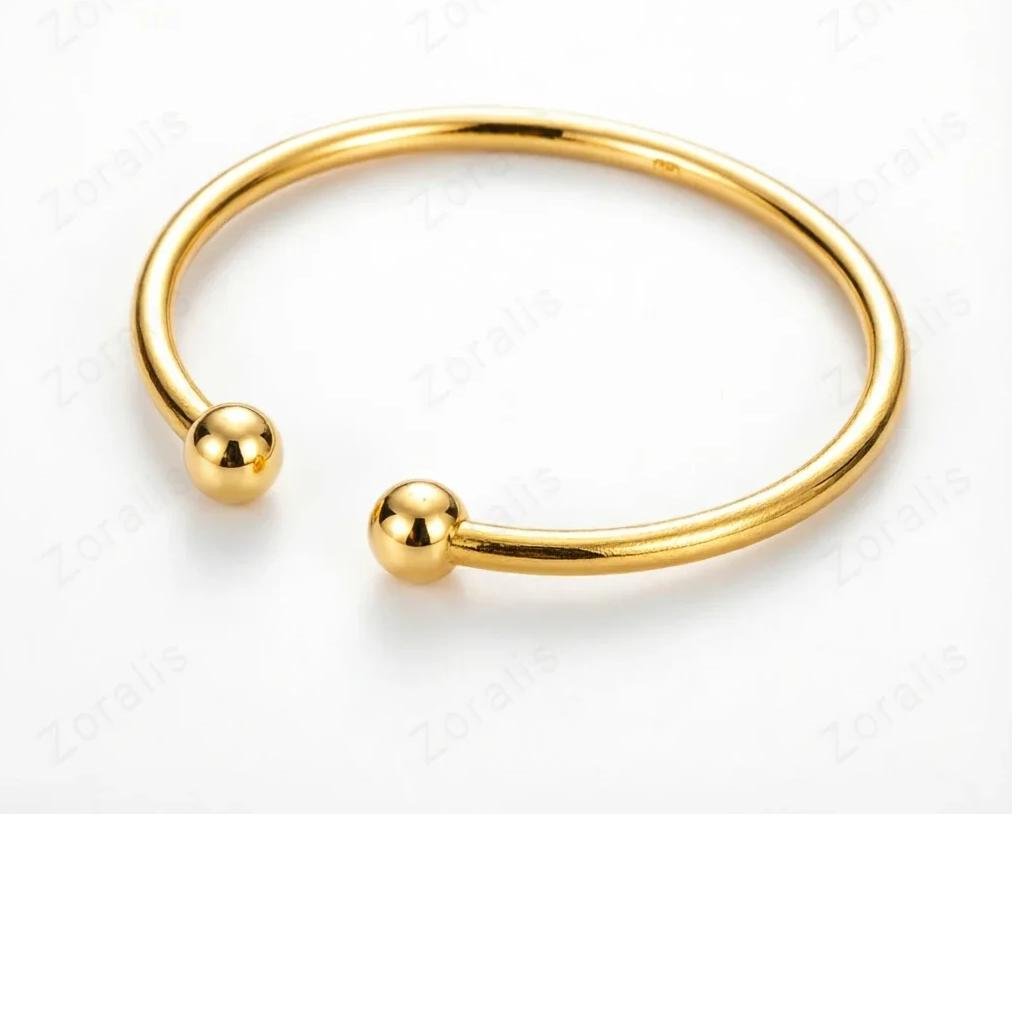 18K Gold 4mm Wide Double Bead Bangles For Woman Men Bangle Fashion Birthday Wedding Engagement Jewelry Gifts