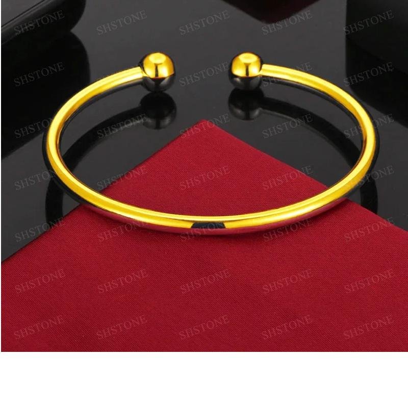 18K Gold 4mm Wide Double Bead Bangles For Woman Men Bangle Fashion Birthday Wedding Engagement Jewelry Gifts