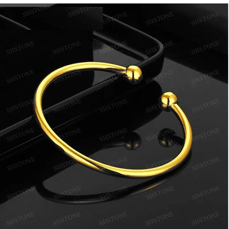 18K Gold 4mm Wide Double Bead Bangles For Woman Men Bangle Fashion Birthday Wedding Engagement Jewelry Gifts