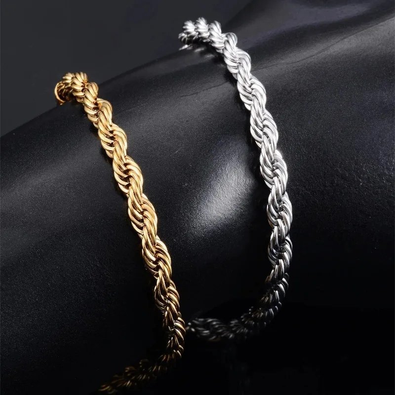 18k Gold Plated 925 Sterling Silver 4MM Chain Bracelets for Men Women Unisex Simple Charm Bracelet Wedding Party Gift 20cm 8in