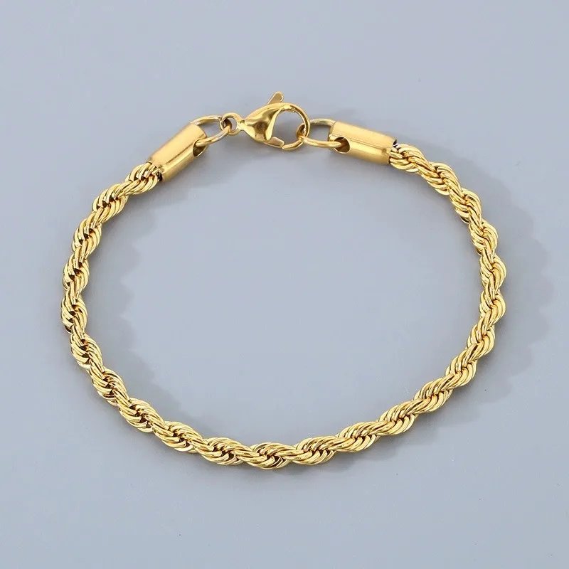 18k Gold Plated 925 Sterling Silver 4MM Chain Bracelets for Men Women Unisex Simple Charm Bracelet Wedding Party Gift 20cm 8in