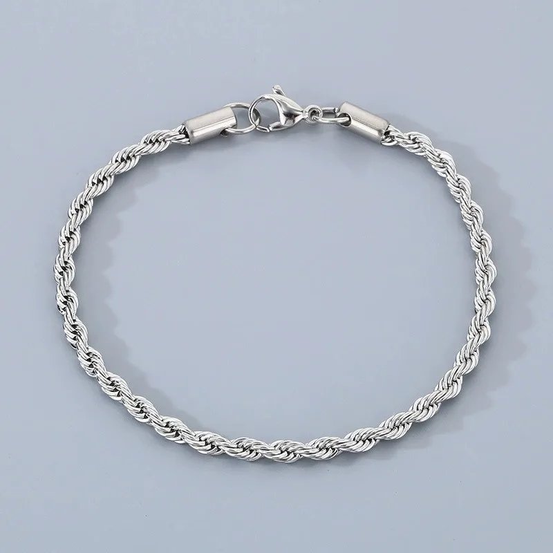 18k Gold Plated 925 Sterling Silver 4MM Chain Bracelets for Men Women Unisex Simple Charm Bracelet Wedding Party Gift 20cm 8in