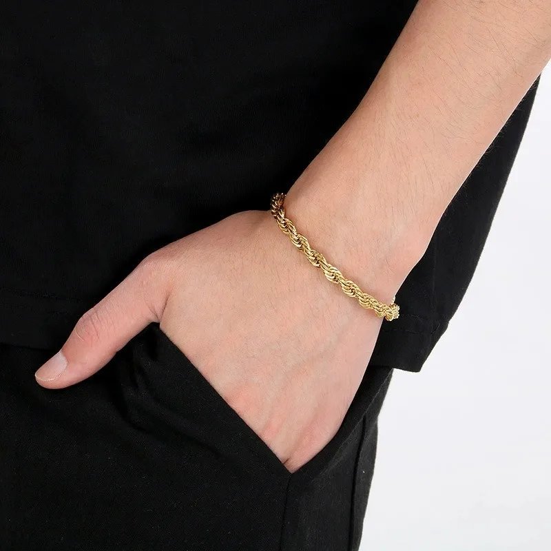18k Gold Plated 925 Sterling Silver 4MM Chain Bracelets for Men Women Unisex Simple Charm Bracelet Wedding Party Gift 20cm 8in