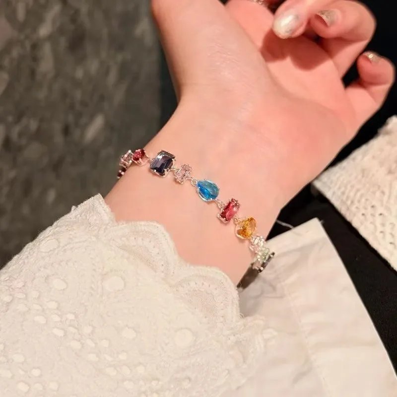 Colorful Dopamine Zircon Crystal Beaded Bohemian Charm Bracelet Necklace Earrings Set Summer Beach Jewelry Party Gift for Women