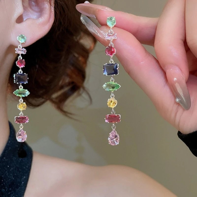 Colorful Dopamine Zircon Crystal Beaded Bohemian Charm Bracelet Necklace Earrings Set Summer Beach Jewelry Party Gift for Women