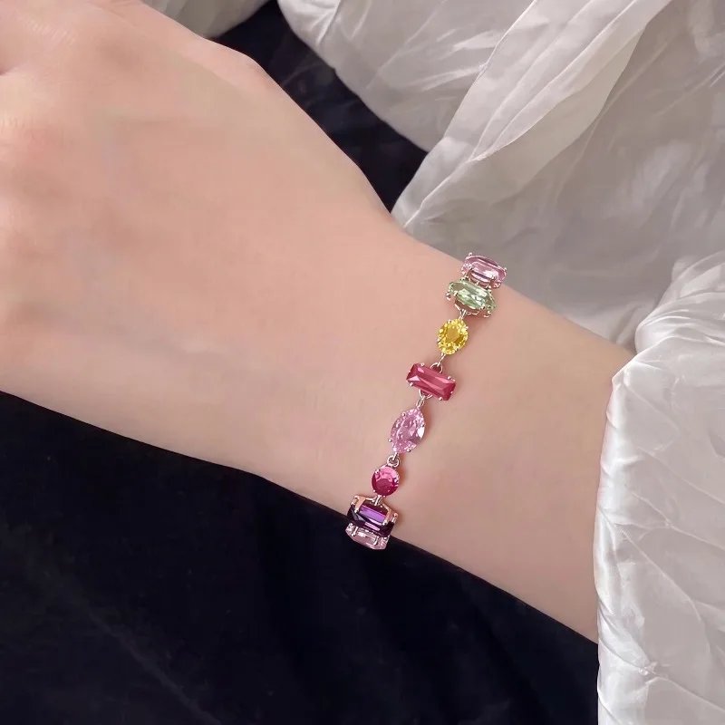 Colorful Dopamine Zircon Crystal Beaded Bohemian Charm Bracelet Necklace Earrings Set Summer Beach Jewelry Party Gift for Women