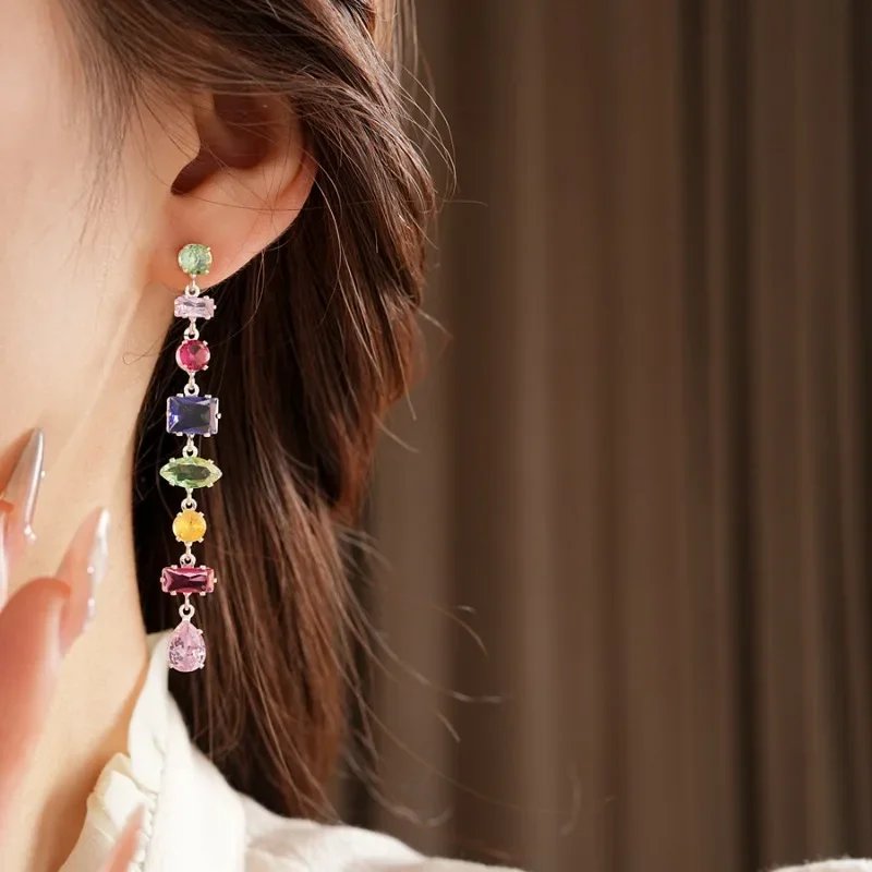 Colorful Dopamine Zircon Crystal Beaded Bohemian Charm Bracelet Necklace Earrings Set Summer Beach Jewelry Party Gift for Women