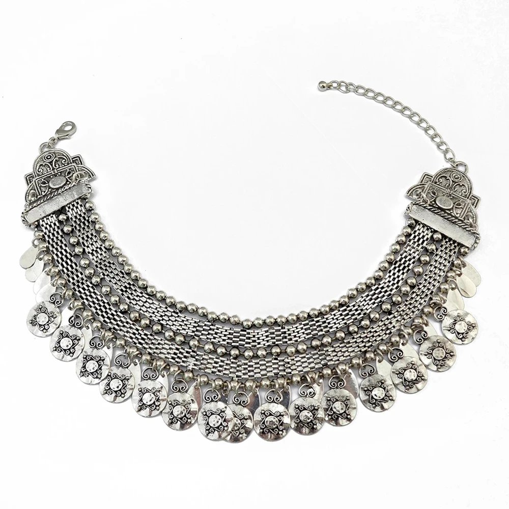 Pakistan Turkish Ethnic Coin Choker Necklace Earrings for Women Vintage Gypsy Indian Afghan Dress Collar Statement Jewelry Sets Pakistan Turkish Ethnic Coin Choker Necklace Earrings for Women Vintage Gypsy Indian Afghan Dress Collar Statement Jewelry Sets