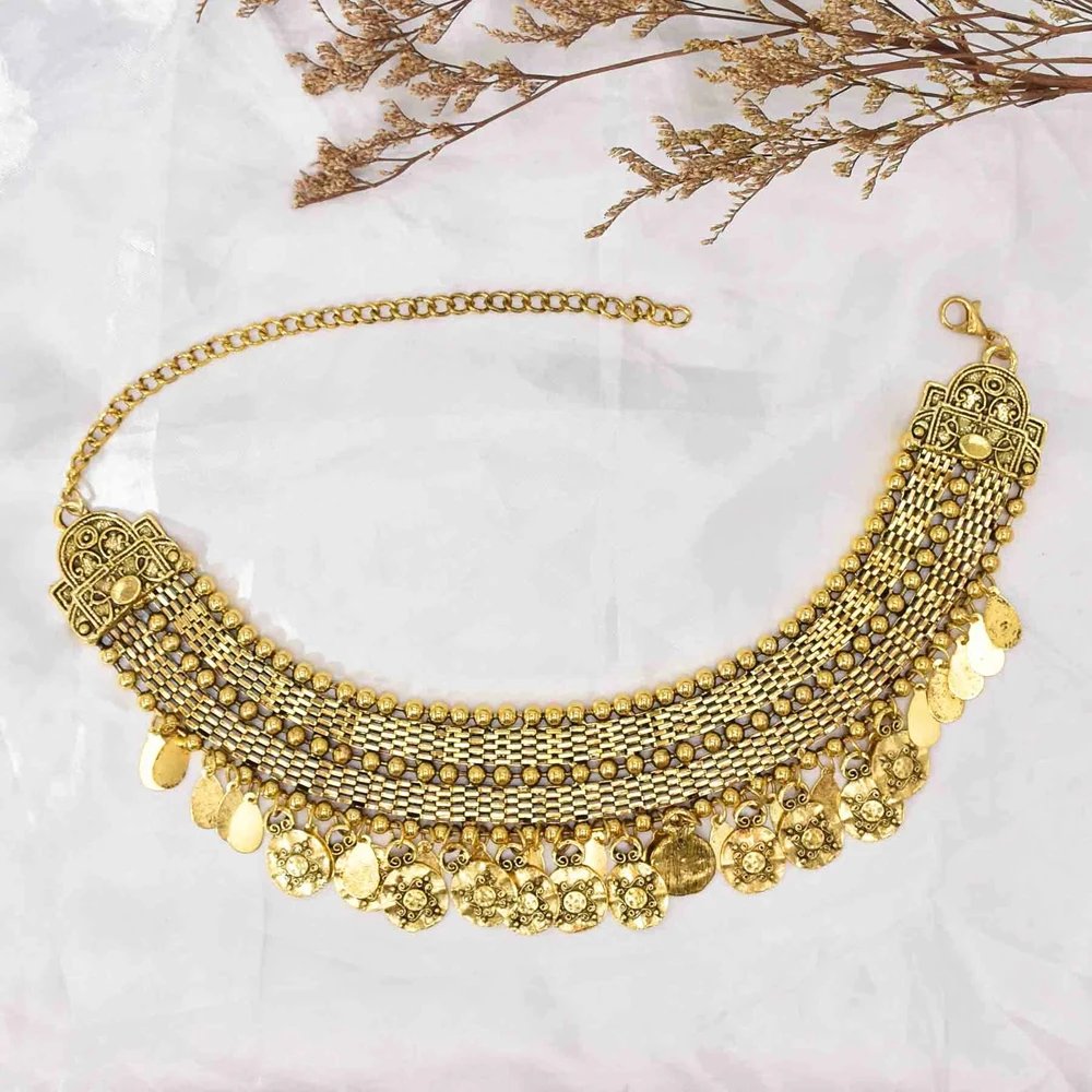 Pakistan Turkish Ethnic Coin Choker Necklace Earrings for Women Vintage Gypsy Indian Afghan Dress Collar Statement Jewelry Sets Pakistan Turkish Ethnic Coin Choker Necklace Earrings for Women Vintage Gypsy Indian Afghan Dress Collar Statement Jewelry Sets