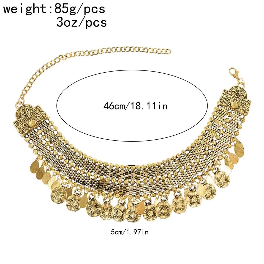 Pakistan Turkish Ethnic Coin Choker Necklace Earrings for Women Vintage Gypsy Indian Afghan Dress Collar Statement Jewelry Sets Pakistan Turkish Ethnic Coin Choker Necklace Earrings for Women Vintage Gypsy Indian Afghan Dress Collar Statement Jewelry Sets
