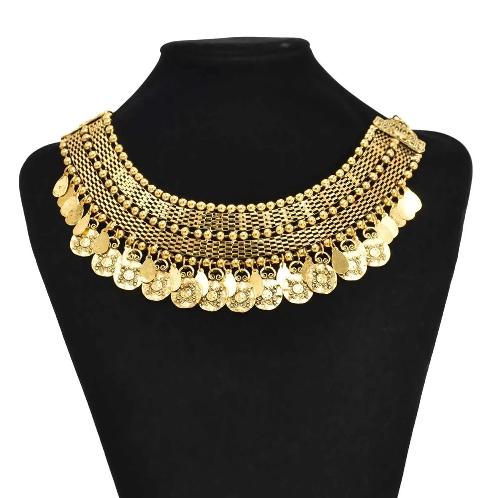 Pakistan Turkish Ethnic Coin Choker Necklace Earrings for Women Vintage Gypsy Indian Afghan Dress Collar Statement Jewelry Sets Pakistan Turkish Ethnic Coin Choker Necklace Earrings for Women Vintage Gypsy Indian Afghan Dress Collar Statement Jewelry Sets