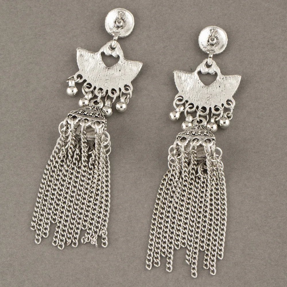 Gypsy Indian Jhumka Jewelry Ethnic Vintage Antique Alloy Carved Totem Bells Tassel Hanging Earrings For Women