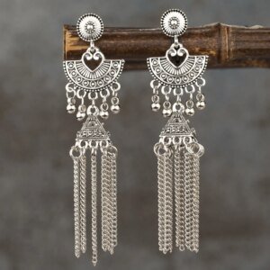 Indian Jhumka Jewelry Ethnic Vintage Antique Alloy Tassel Earrings For Women