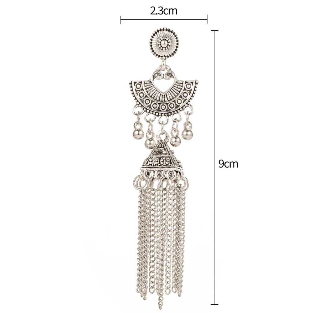 Gypsy Indian Jhumka Jewelry Ethnic Vintage Antique Alloy Carved Totem Bells Tassel Hanging Earrings For Women