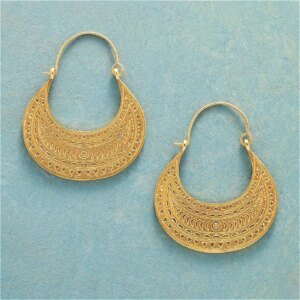 Ethnic Textured Golden Plated Hoop Earrings for Women Vintage Exquisite Festival Jewelry