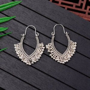 Indian Jhumka Jewelry Vintage Bell Tassel Earring Boho Antique Ethnic Silver Plated Drop Earrings For Women
