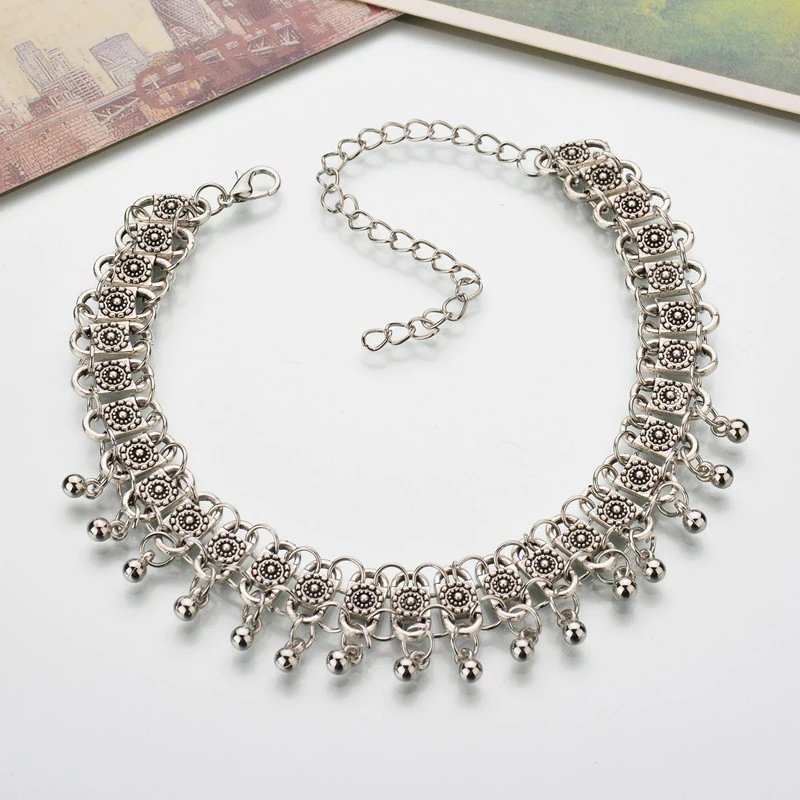 Gypsy Chainmaille Jingle Bells Choker Flower Stainless Steel Clavicle Necklace For Women Lady Fashion Boho Jewelry Gypsy Chainmaille Jingle Bells Choker Flower Stainless Steel Clavicle Necklace For Women Lady Fashion Boho Jewelry