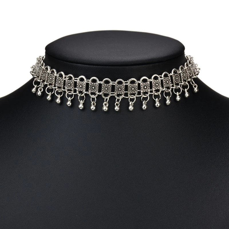 Gypsy Chainmaille Jingle Bells Choker Flower Stainless Steel Clavicle Necklace For Women Lady Fashion Boho Jewelry Gypsy Chainmaille Jingle Bells Choker Flower Stainless Steel Clavicle Necklace For Women Lady Fashion Boho Jewelry