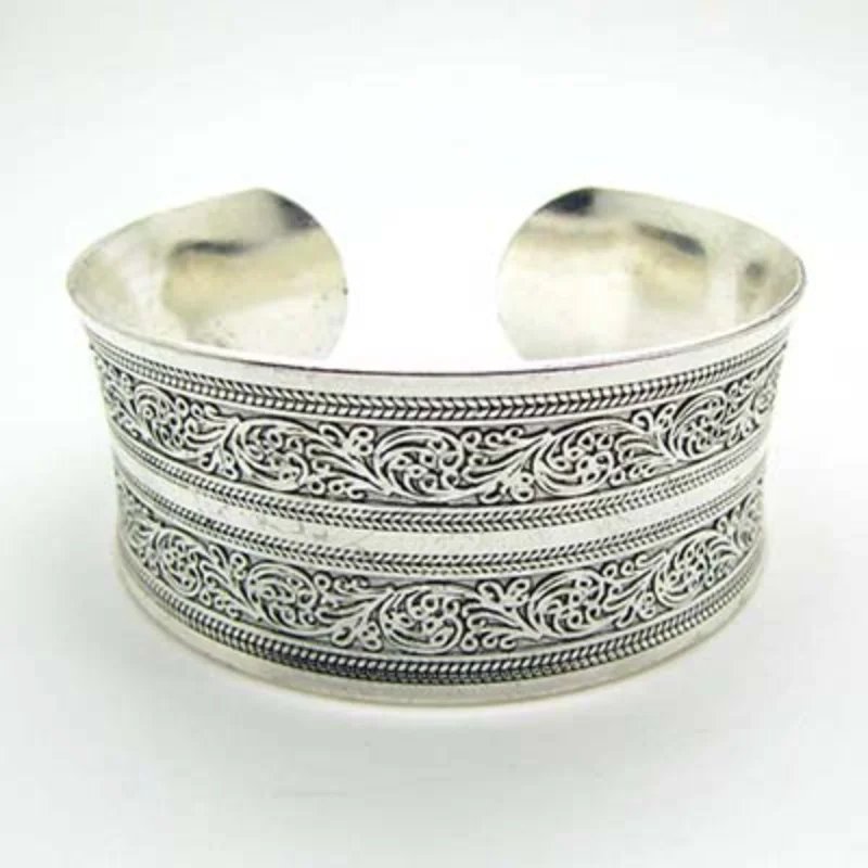 Vintage Antique Silver Color Animal Snake Flower Pattern Bangles For Women Bohemian Open Metal Bracelets Party Jewelry Gifts
