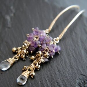 Amethyst, and Natural Aquamarine gem Hoop Earrings