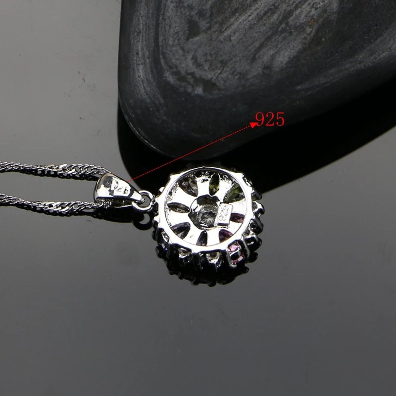 Bride 925 Silver Jewelry Sets For Women Flower With Multicolor Cubic Zirconia Necklace/Ring/Earrings/Bracelet/Pendant