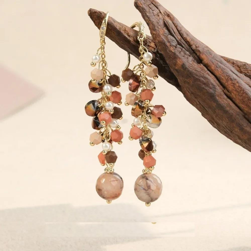 Mixed Stone Bead Cluster Dangle Earrings, Boho Fashion Jewelry for Women, Daily & Casual Wear Accessory
