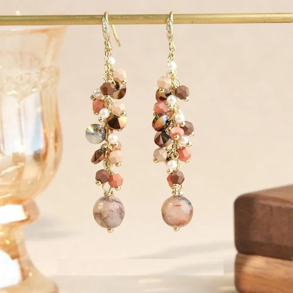 Mixed Stone Bead Cluster Dangle Earrings, Boho Fashion Jewelry for Women, Daily & Casual Wear Accessory