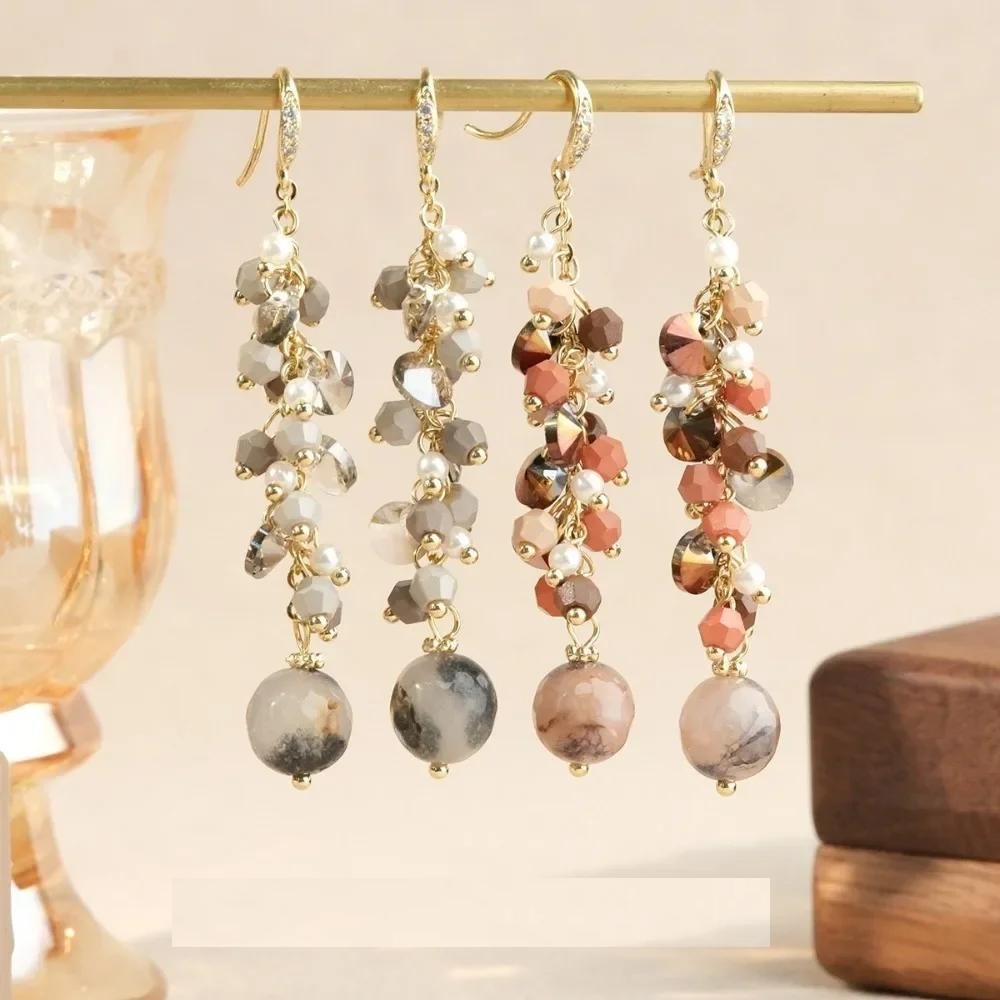 Mixed Stone Bead Cluster Dangle Earrings, Boho Fashion Jewelry for Women, Daily & Casual Wear Accessory
