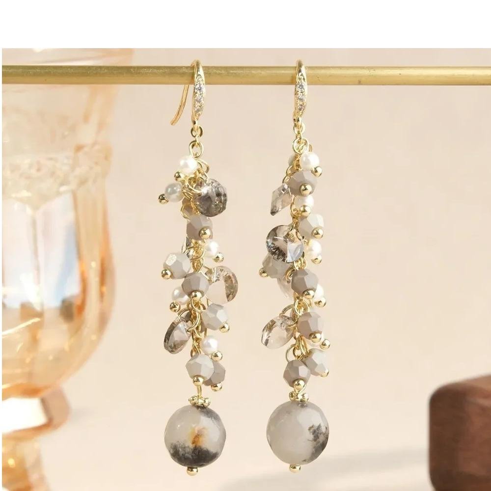 Mixed Stone Bead Cluster Dangle Earrings, Boho Fashion Jewelry for Women, Daily & Casual Wear Accessory