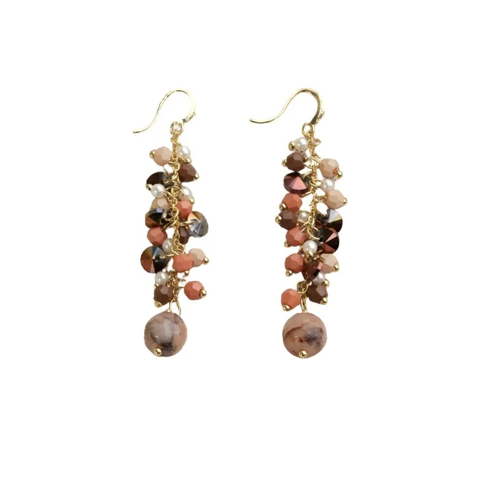 Mixed Stone Bead Cluster Dangle Earrings, Boho Fashion Jewelry for Women, Daily & Casual Wear Accessory
