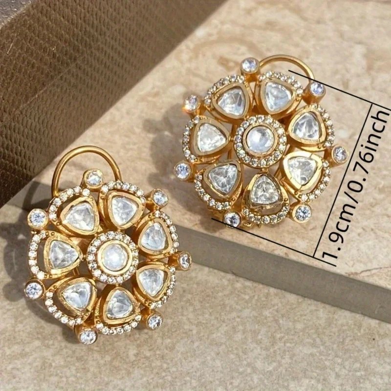 Fashionable and Classic Teardrop Shaped Zircon Flower Pendant Earrings, Women's Personalized Holiday Accessories Jewelry