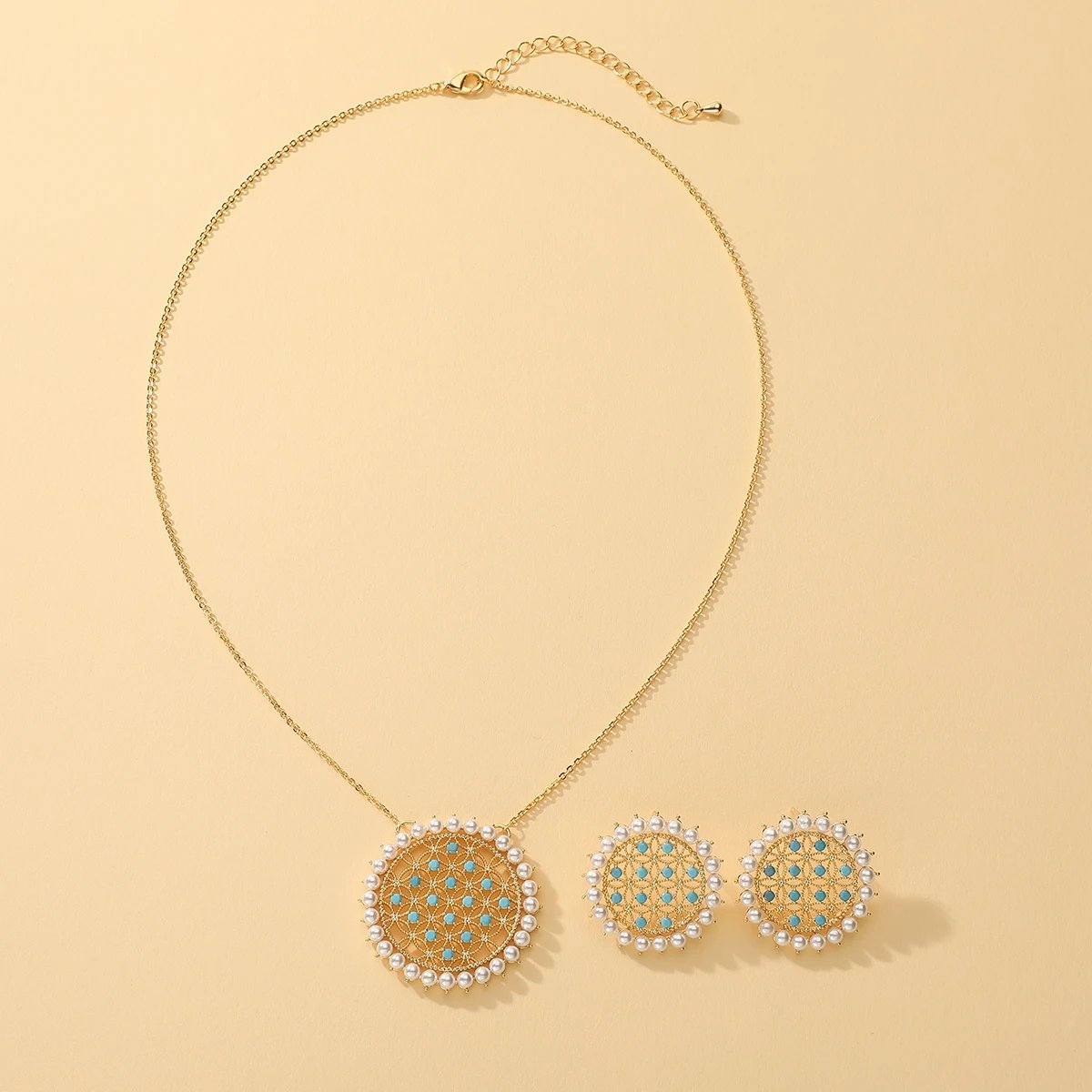 New Romatic Women's Fashion Pearl Zircon Necklace & Earrings Set Round Simple Arabic style Gold Jewelry Set for Party Wedding New Romatic Women's Fashion Pearl Zircon Necklace & Earrings Set Round Simple Arabic style Gold Jewelry Set for Party Wedding