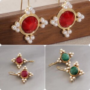 Ethnic Vintage Zirconia Imitation Pearl Dangle Earrings for Women Fashion Jewelry Accessory