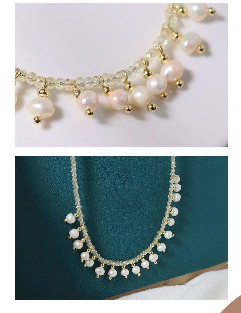 Natural Freshwater Pearl Crystal Tassel Necklace Korean Style Women Luxury Jewelry Fashion Ladies and Girls Gift GN0673