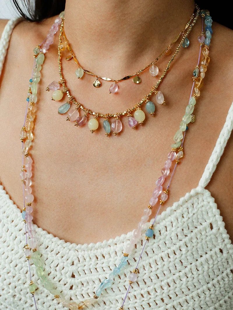 Europe Fashion Colorful Natural Stone Gold Chain Necklace Women Dainty Romantic Bohemian Jewelry Trend
