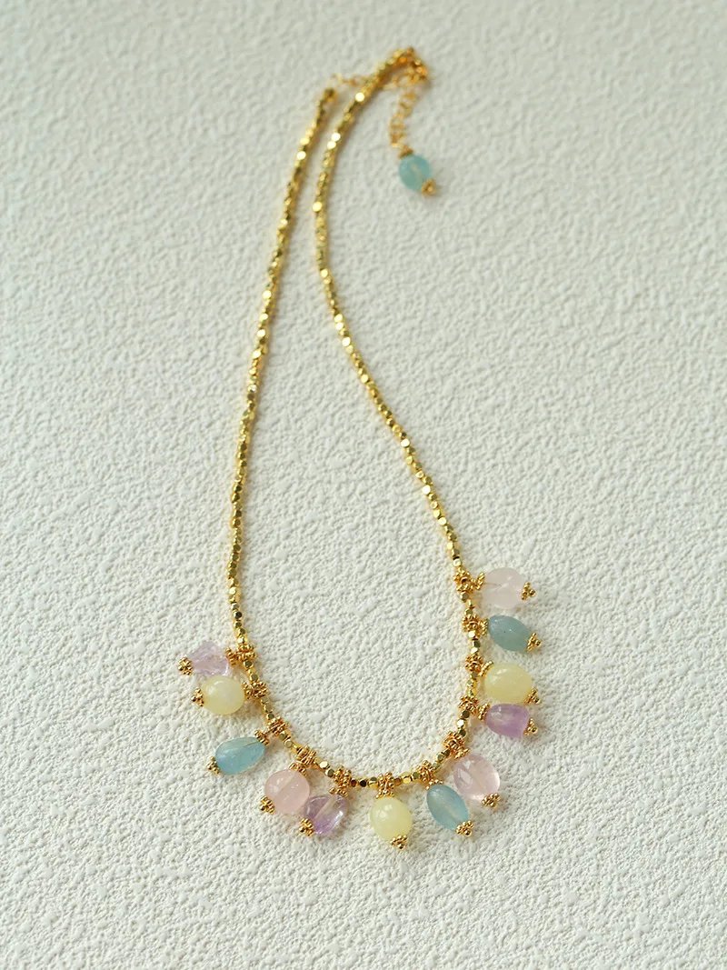 Europe Fashion Colorful Natural Stone Gold Chain Necklace Women Dainty Romantic Bohemian Jewelry Trend