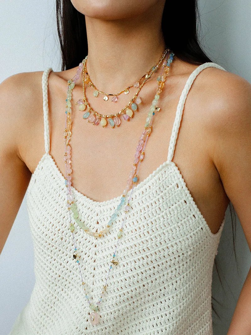 Europe Fashion Colorful Natural Stone Gold Chain Necklace Women Dainty Romantic Bohemian Jewelry Trend