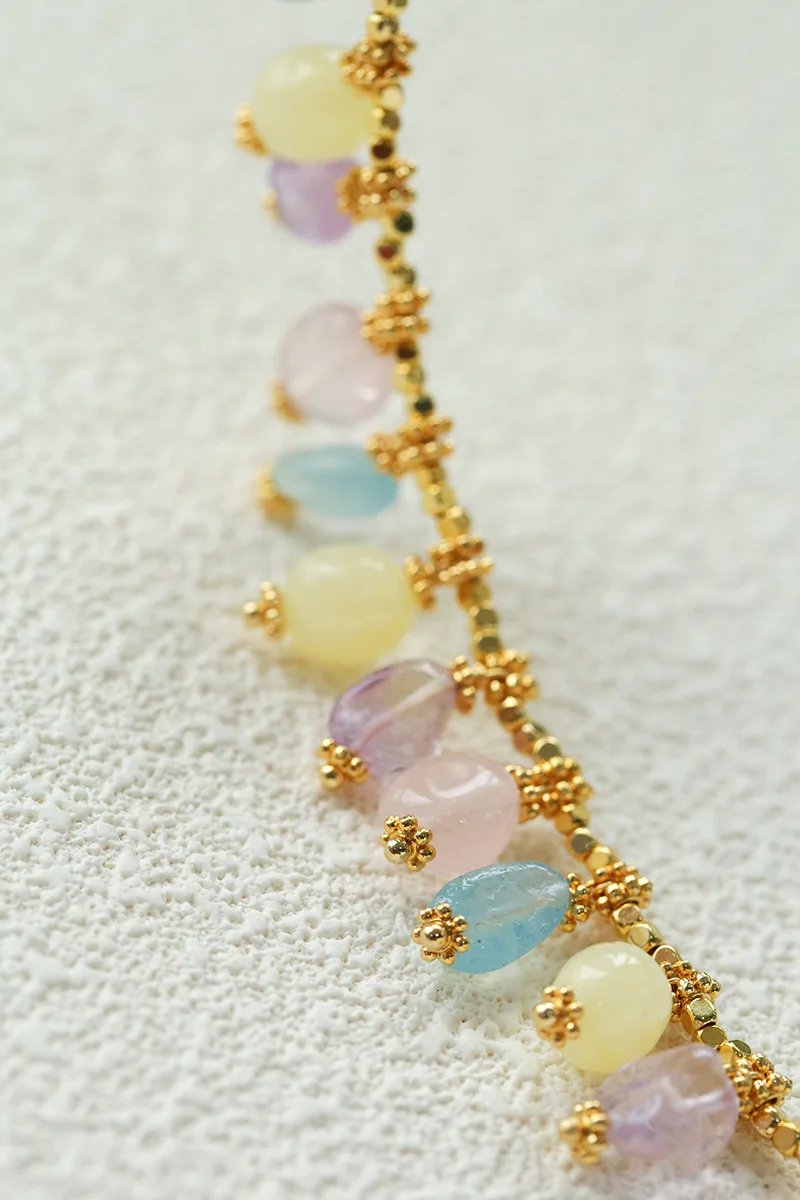 Europe Fashion Colorful Natural Stone Gold Chain Necklace Women Dainty Romantic Bohemian Jewelry Trend