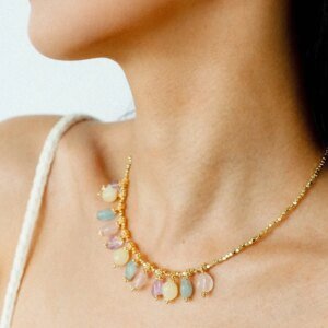 Multicolor Natural Gem Gold Chain Necklace Women Dainty Romantic Boho Jewelry
