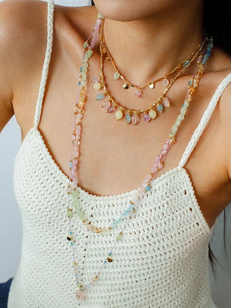 Europe Fashion Colorful Natural Stone Gold Chain Necklace Women Dainty Romantic Bohemian Jewelry Trend
