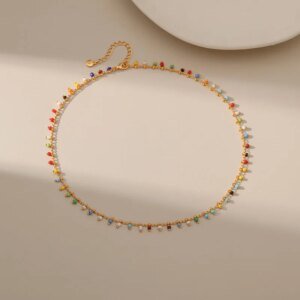 18k Gold Plated Multicolor Rice Beads Exotic Charm Necklace for Women Ethnic Style Short Chain Fashion Jewelry Gifts