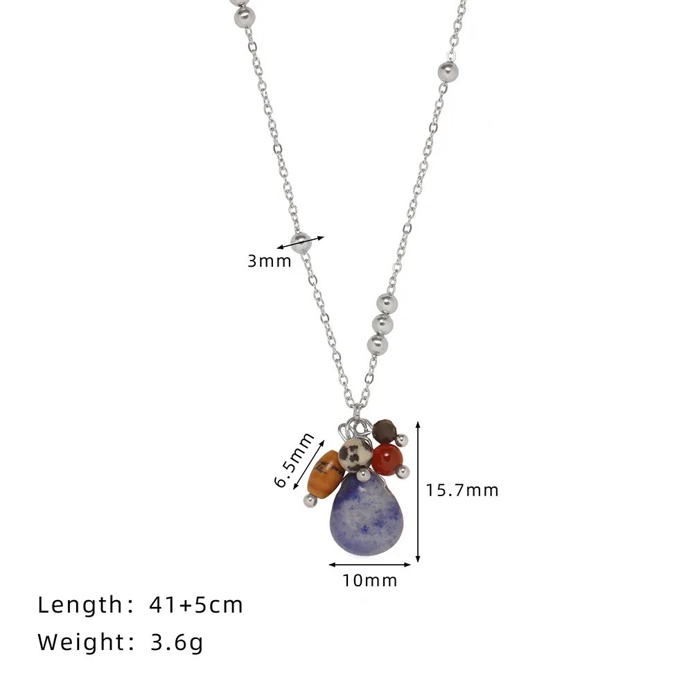 Gem Blue Dongling Water Drop Ethnic Natural Gem Pendant Necklace Earrings Chic 18K Golden PVD Plated Popular Jewelry Gift - Image 5