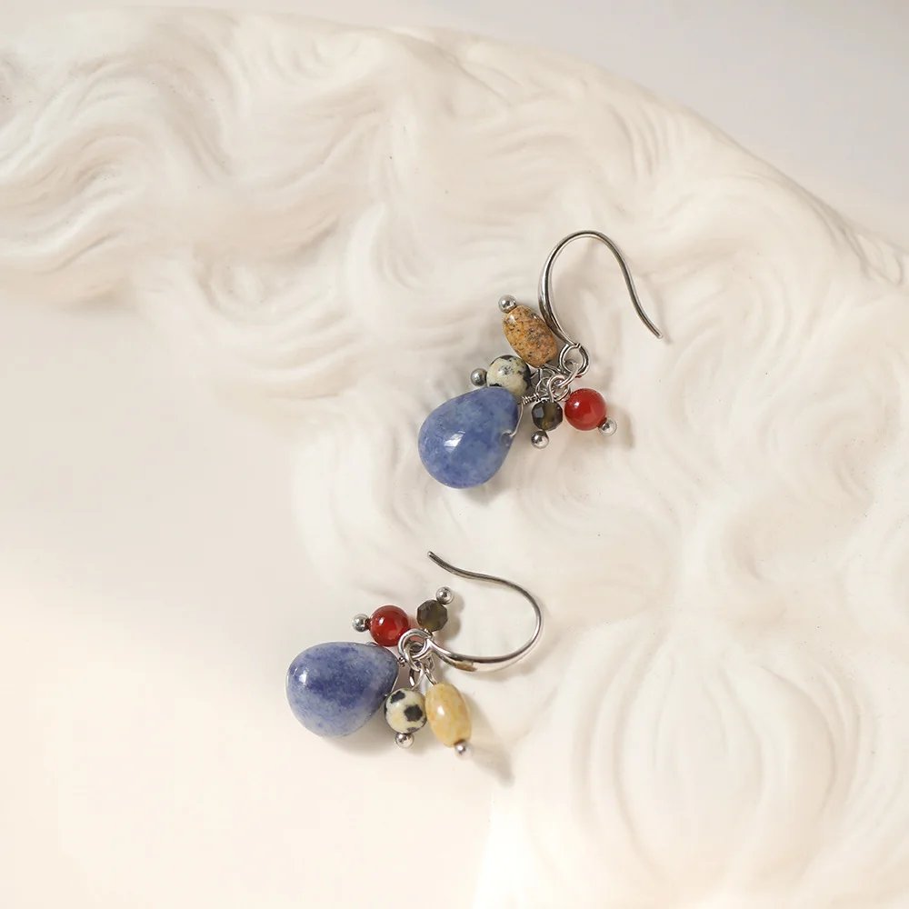 Natural Stone Blue Dongling Water Drop Pendant Necklace Earrings Chic 18K Golden PVD Plated Stainless Steel Popular Jewelry Gift Natural Stone Blue Dongling Water Drop Pendant Necklace Earrings Chic 18K Golden PVD Plated Stainless Steel Popular Jewelry Gift